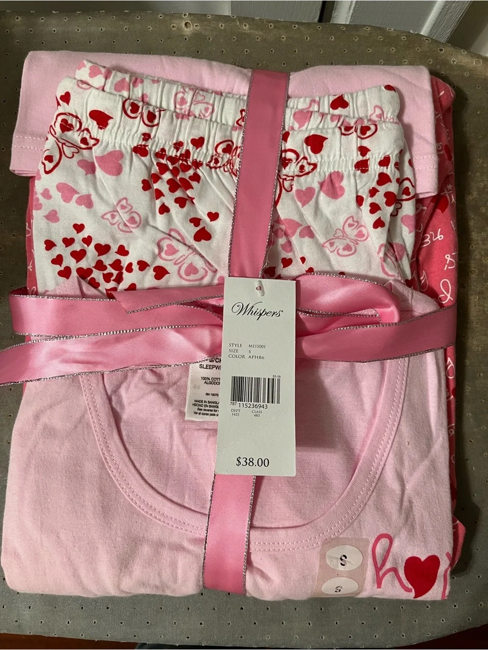 Whispers Pink Heart Pajama Set short and long pants with short sleeve top